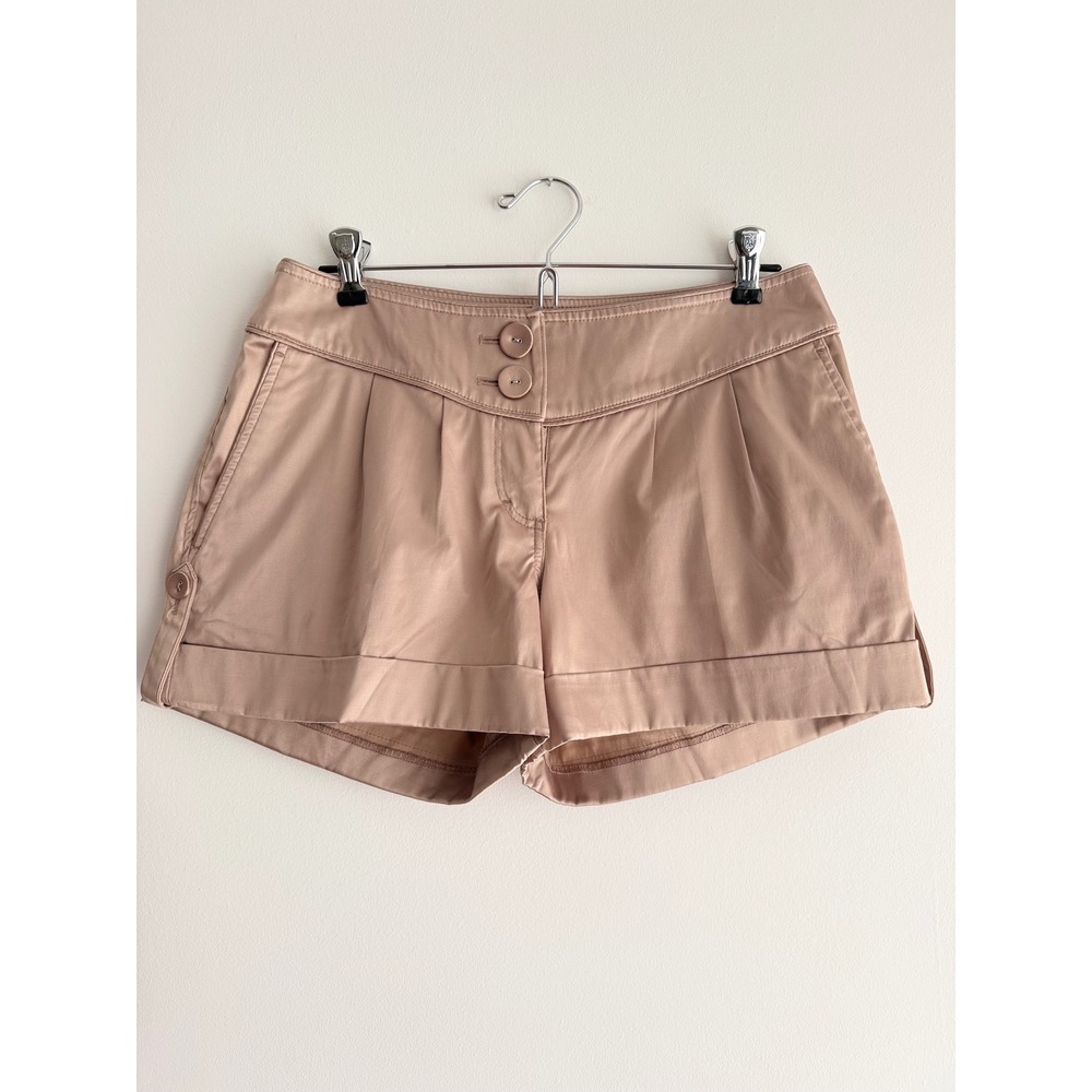 H&M Women Pleated Cuffed Satin Shorts Glam Party Y2K Retro Tan Gold Sz 6